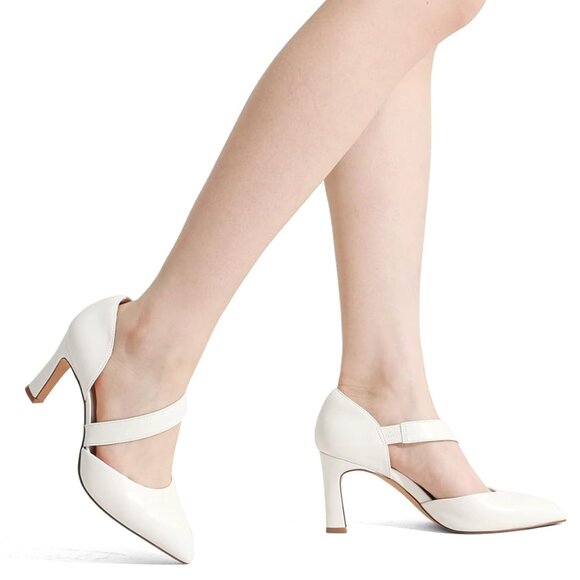 DREAM PAIRS Faux Leather White Closed Pointed Toe D'Orsay Heel Pump women 11 - Picture 1 of 8